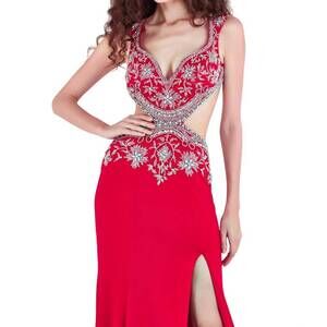 NEW ANGELA & ALISON sparkling prom dress in hot red